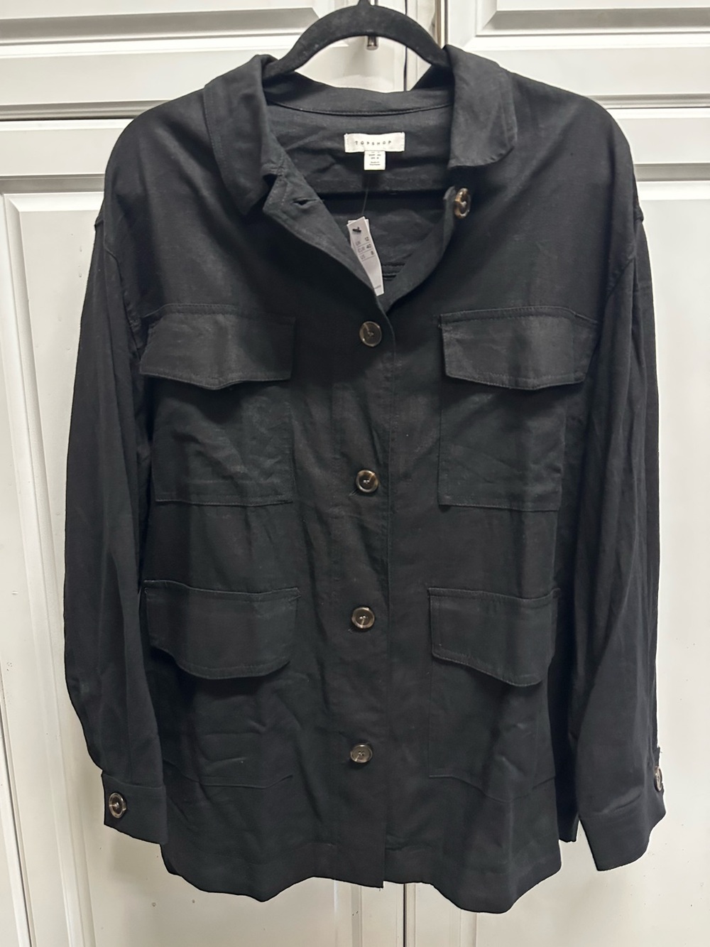 Linen Blend Black Utility Button-Front